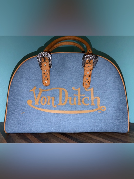 Von Dutch Handbags - New Von Dutch Denim Duffle Bag with Tan Accents. NWOT